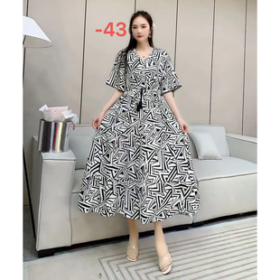 清仓宽松碎花裙小清新复古系带民族风棉绸连衣裙长裙V领大摆裙