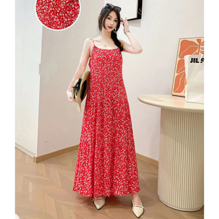 波西米亚棉绸碎花好看吊带裙连衣裙长裙宽松沙滩裙旅游海边度假裙