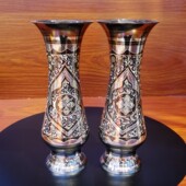 巴基斯坦铜雕新款 干花假花手工艺品展示柜博古架书房摆件花瓶礼品