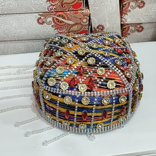 新疆花帽手工串珠绣花帽子花帽维吾尔族小花帽女士成人儿童头饰帽