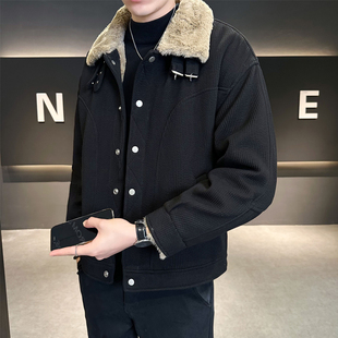 爆款大货加绒加厚金丝绒保暖针织面料外套男装羽绒服B317-JK2661