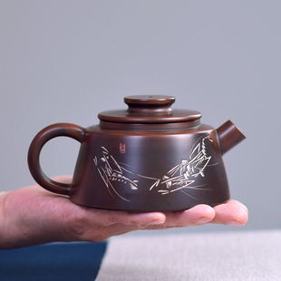 球孔钢炮嘴霸王壶钦州坭兴陶紫泥原矿手工大宽口茶壶功夫茶道茶具