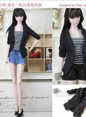 [M-201208-08]黑色一粒扣卷袖西服/momoko FR DG PP娃衣