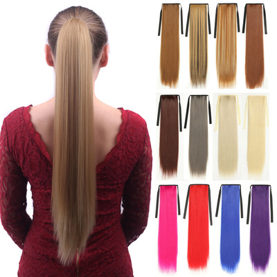 日韩假发女系带绑带式长直发马尾假发辫子彩色蓝红粉色高马尾wigs