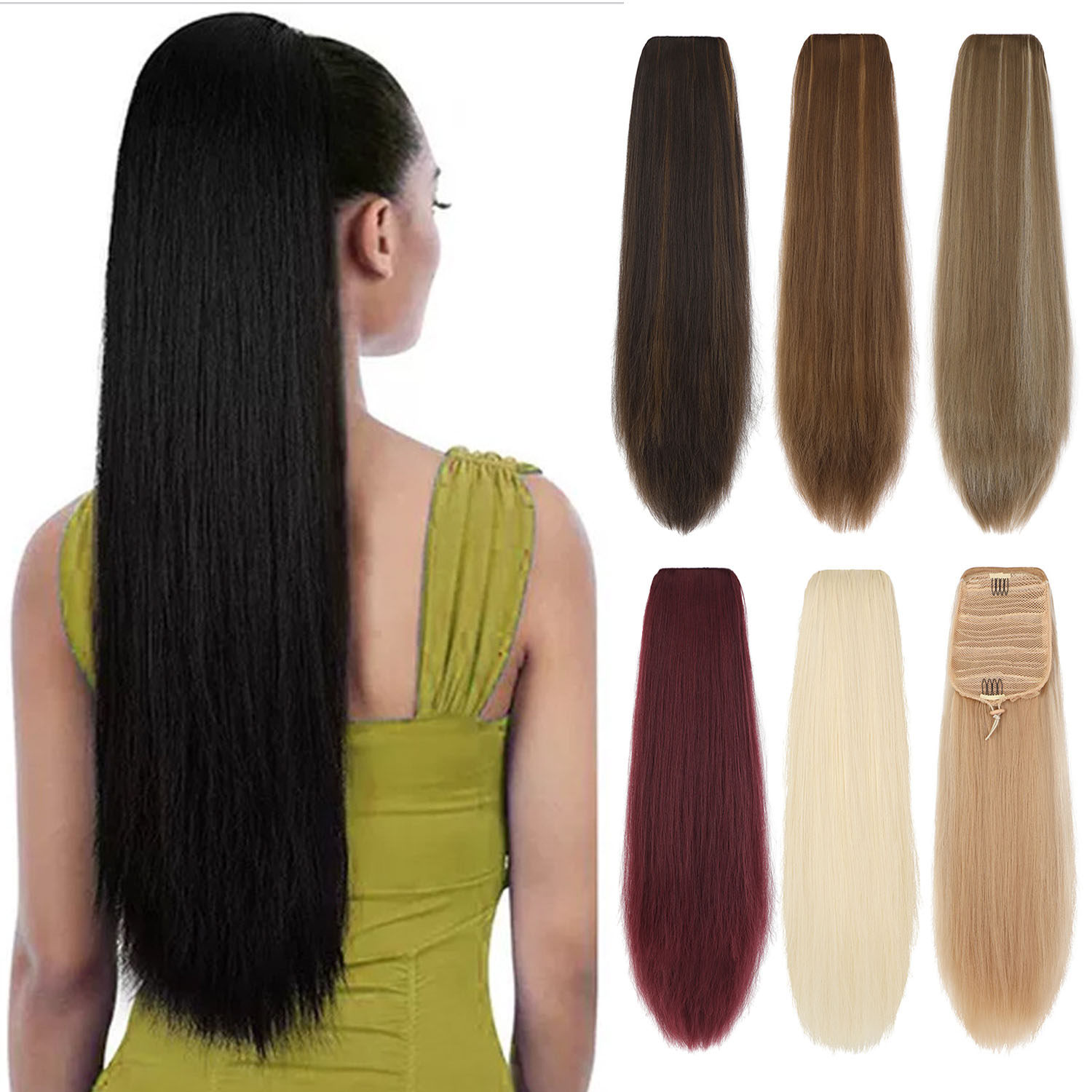 女假发长直发马尾辫ponytail hair化纤抽绳马尾