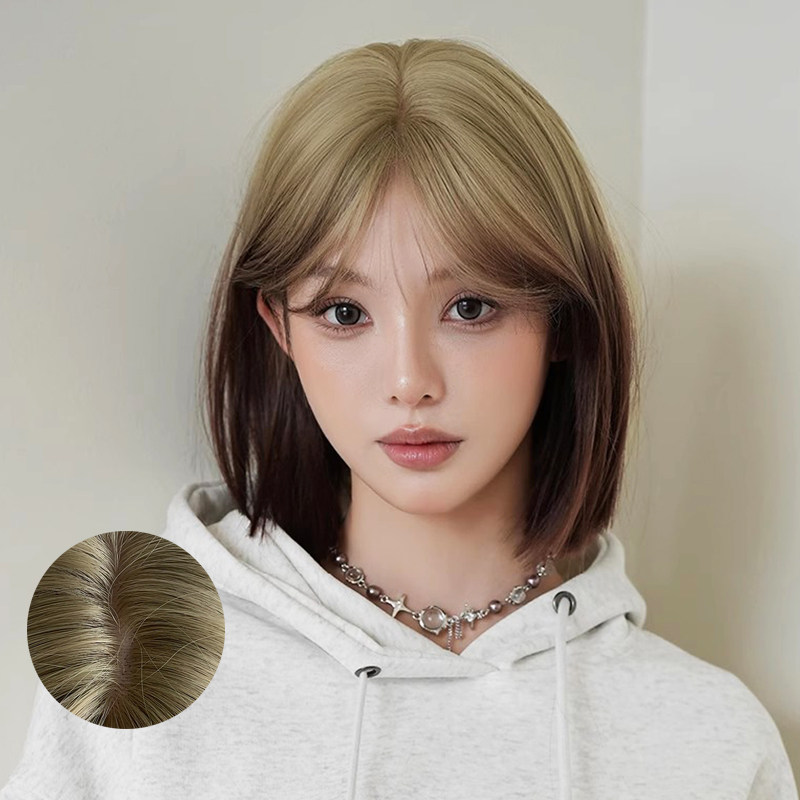 网红假发女中分刘海短发假发全头套雾霾灰渐变修脸短直发wigs
