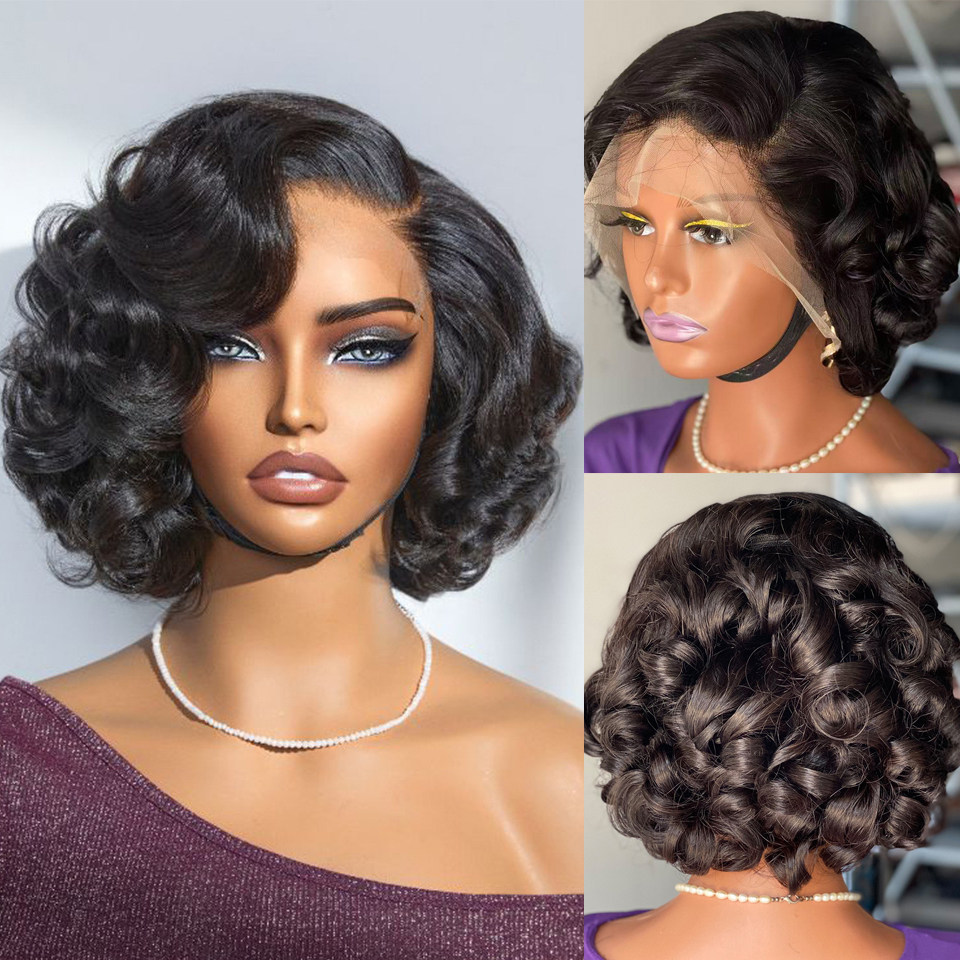 欧美假发女前手织蕾丝小精灵短卷发真发头套pixie curl lace wigs