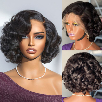 欧美假发女前手织蕾丝小精灵短卷发真发头套pixie curl lace wigs