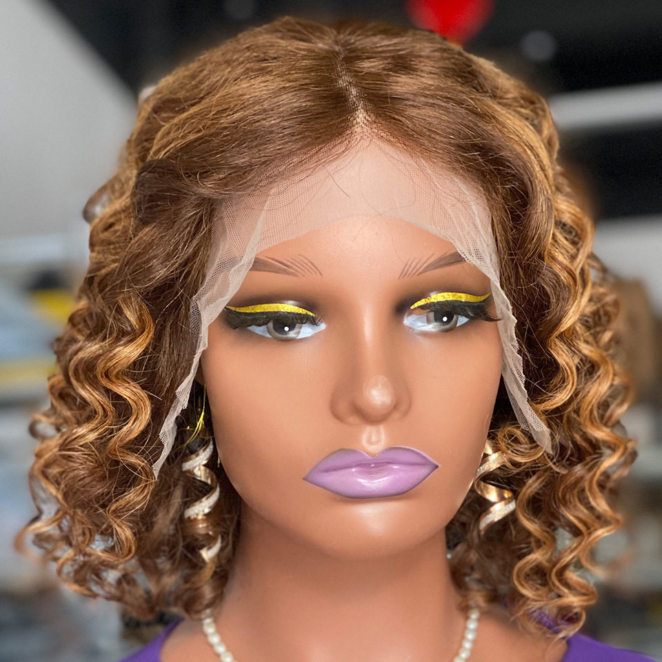 非洲假发女手织蕾丝中分短卷发真发全头套lace curly human hair
