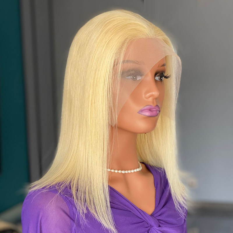 金色假发女前手织BOBO头短发真发全头套Blonde Human Hair Wigs