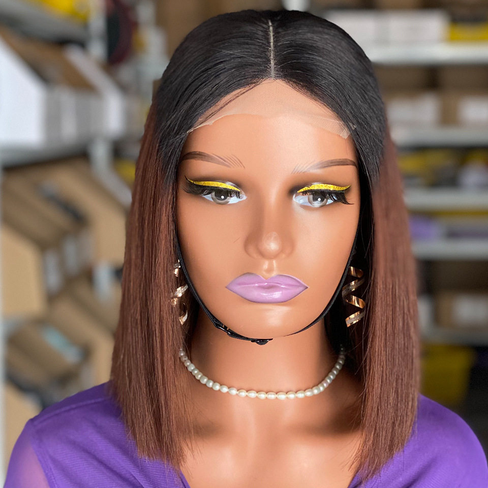 DD bone straight假发女蕾丝中分短直发真发human hair lace wigs