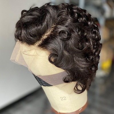 欧美假发女精灵短卷发真发全头套pixie cut lace human hair wig