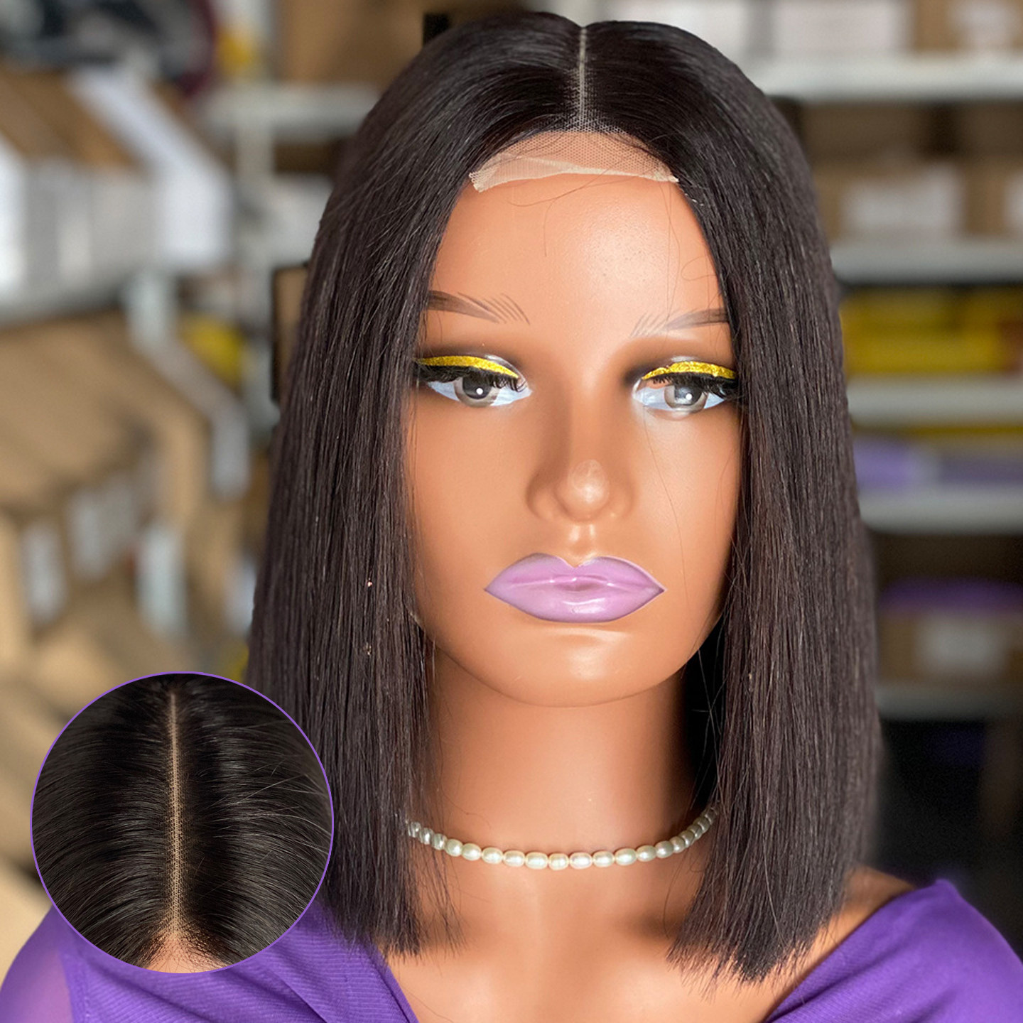 欧美假发女前蕾丝短直发真发头套美式短发bone straight lace wig