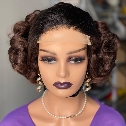 非洲假发女前手织蕾丝短卷发真发全头套短发short curly Lace wig