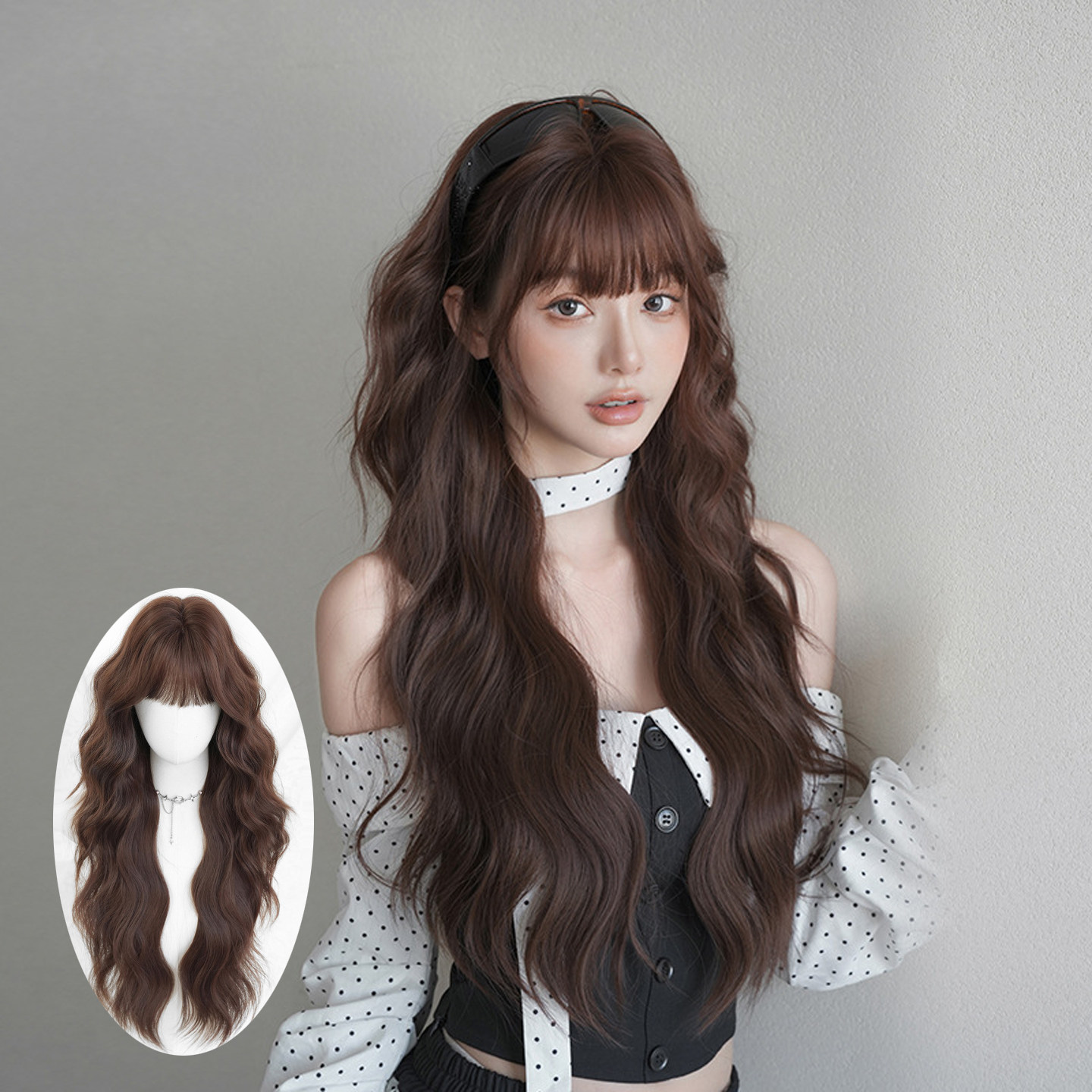 蜜褐色假发女波浪卷长发假发全头套仿真显白层次感长卷发wigs