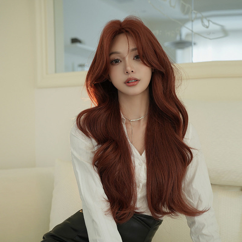 橘红色假发女法式中分刘海层次感长卷发仿真蓬松大波浪长发套wigs