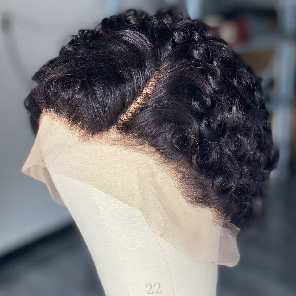 欧美假发女精灵短卷发真发全头套pixie cut lace human hair wig