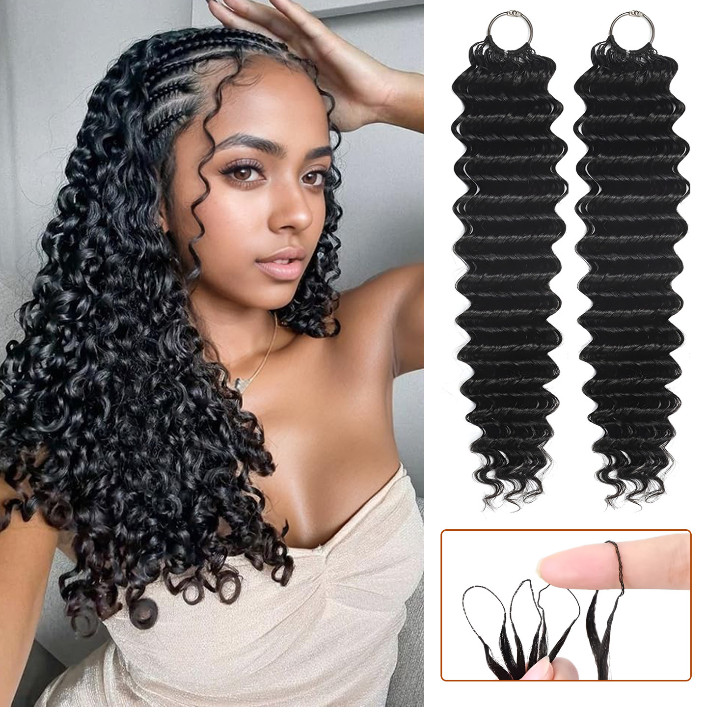 非洲假发女三代羽毛接发束长卷发接发束Crochet Deep Wave wigs