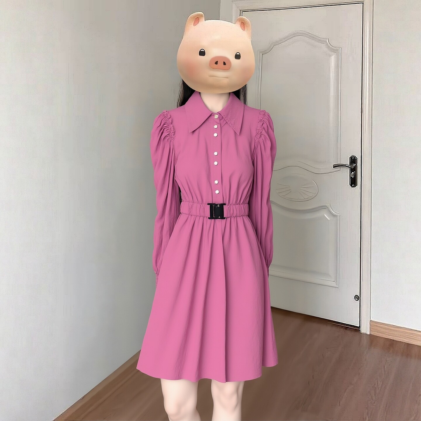 2025冬飘P系列1 衣佳人折扣女装 娃娃领 腰带收腰粉嫩连衣裙 2204