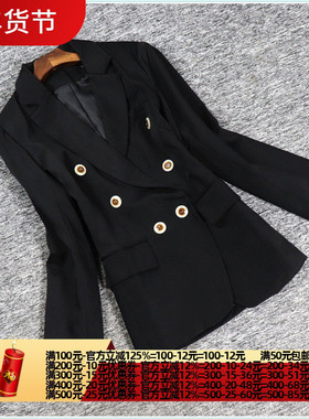 2023春C7系列 衣佳人折扣女装 翻领 双排扣 显瘦黑色 西装短外套