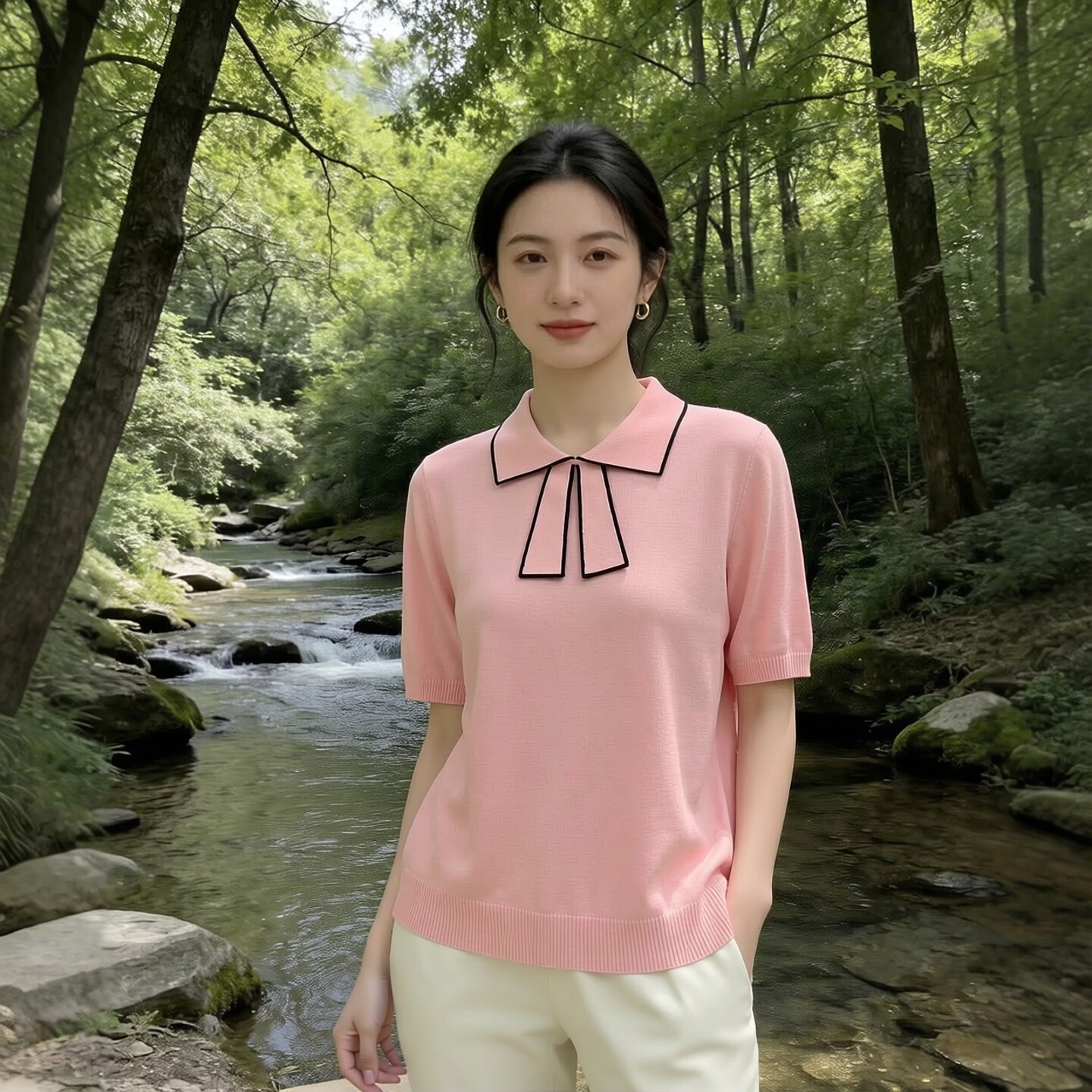 2026夏莱L系列1 衣佳人折扣女装 蝴蝶结 粉嫩 减龄短袖针织衫 46