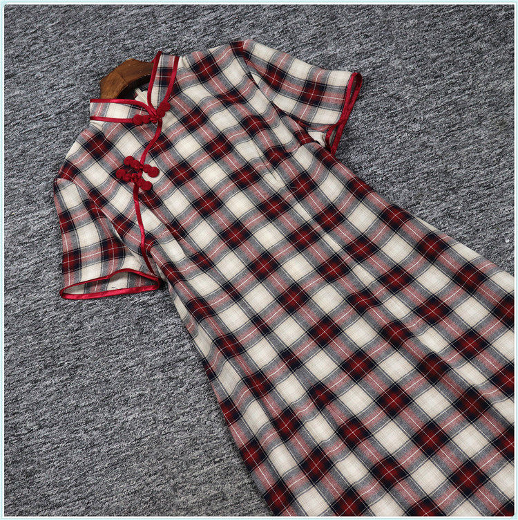 2023 XIACAN H 시리즈 YI JIAREN 할인 여성용 체크 무늬 롱 스타일 빅 브랜드 스타일 개선 치파오 드레스