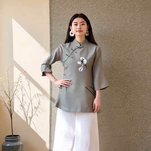 2025秋凡系列1 衣佳人折扣女装 盘扣 水墨画 国风棉麻旗袍 0133