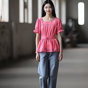 粉嫩上衣 2025夏Y美系列1 腰带收腰 一字领 190 衣佳人折扣女装