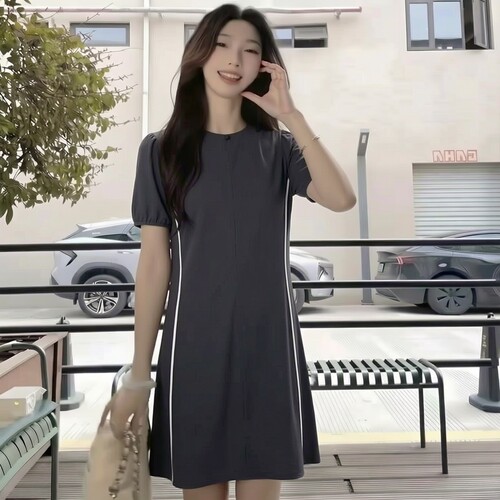 2226夏魅系列 衣佳人折扣女装 圆领 气质镶边 直筒裙连衣裙 8178