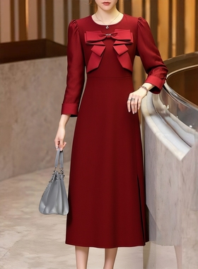 2025秋魅M系列1 衣佳人折扣大码女装 圆领 蝴蝶结修身连衣裙 5008