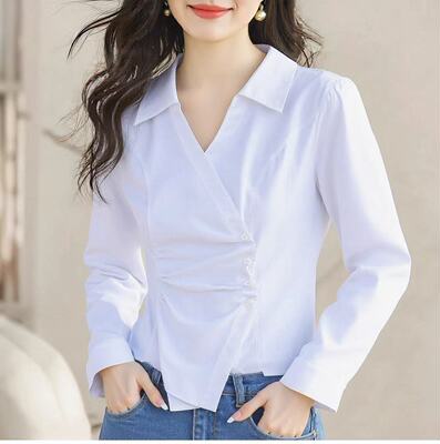 2026春魅M系列 衣佳人折扣女装 翻领 斜纽扣 不规则长袖衬衫 3112