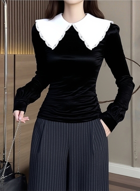 2025冬飘P系列 衣佳人折扣女装 娃娃领 金丝绒 长袖上衣 9169