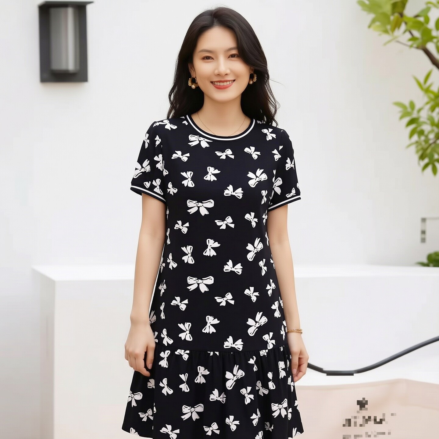 2026夏H海系列1 衣佳人折扣女装 圆领 蝴蝶结图案 短袖 连衣裙667