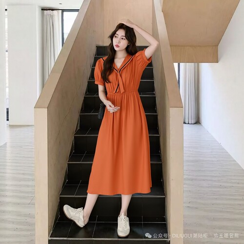 2026夏H海系列1 衣佳人折扣女装 翻领 减龄文艺范长裙连衣裙108