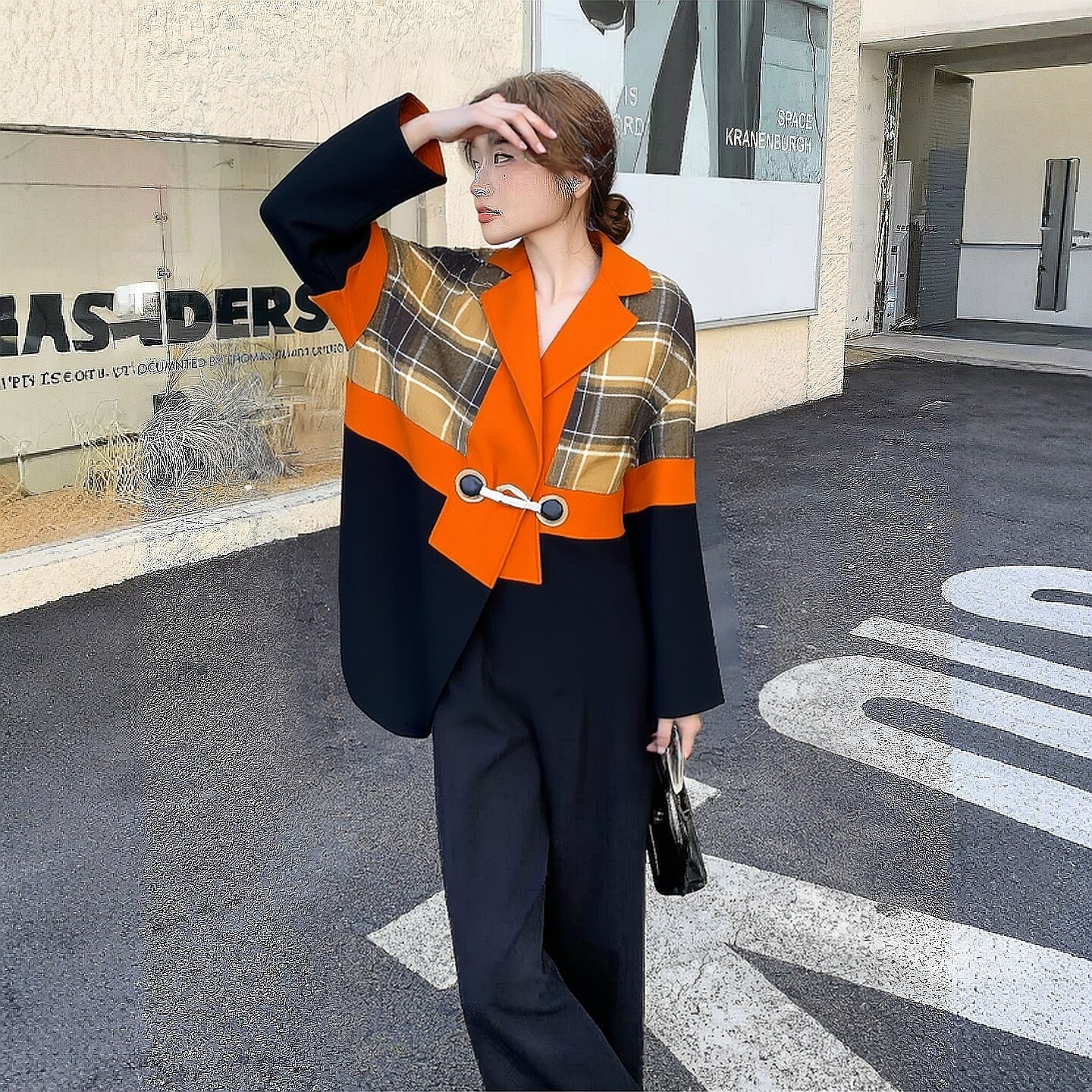 2025冬诚C系列 衣佳人折扣女装 翻领 格子 牛角扣双面呢大衣 1017