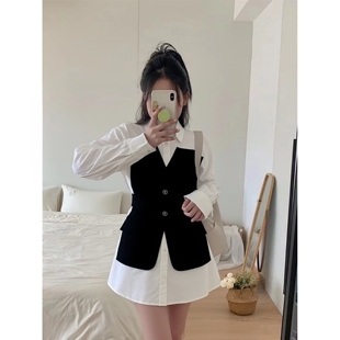 2025冬飘P系列 衣佳人折扣女装 娃娃领 竖条纹 假2件套连衣裙2219