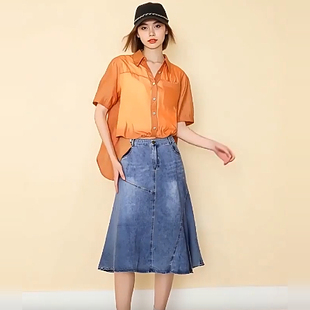 2025夏魅M系列 衣佳人折扣大码女装 翻领 假2件套 天丝衬衣 8026