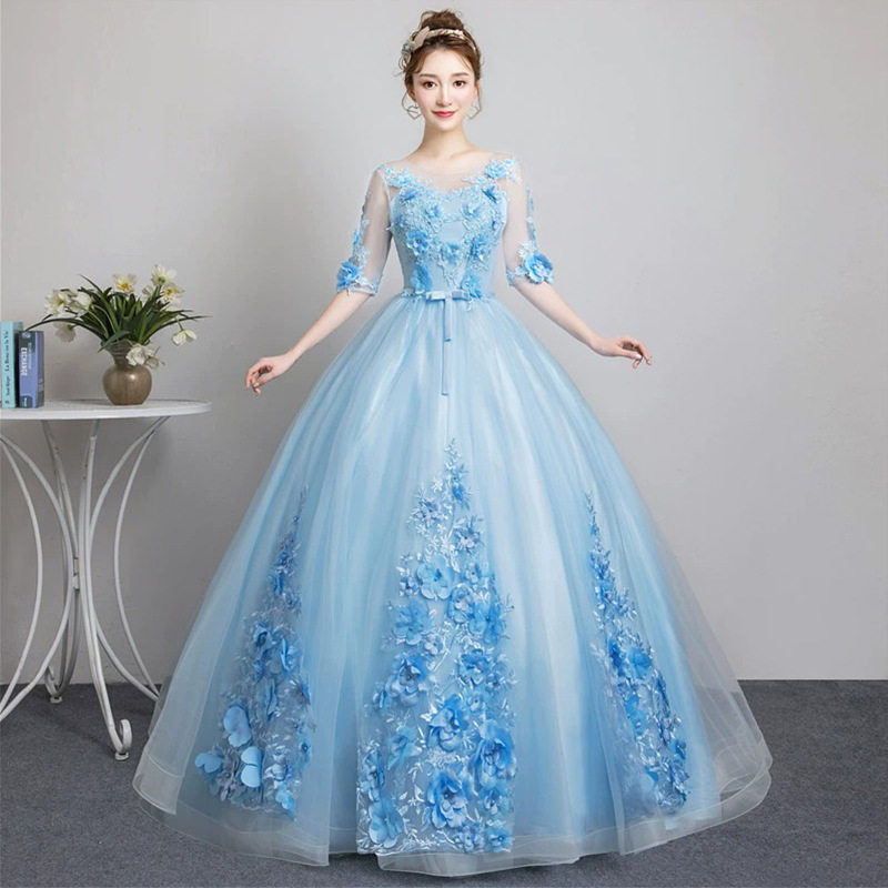 2026新款婚纱礼服彩纱美声独唱演出服艺考礼服女蓬蓬裙长款晚礼服