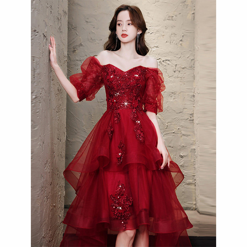 敬酒服新娘酒红色2026新款夏季婚纱订婚连衣裙结婚回门晚礼服裙女