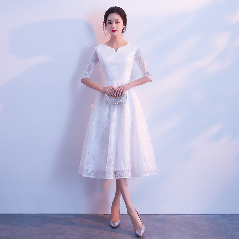 晚礼服女2026新款生日宴会端庄大气优雅宴会礼服伴娘服白色夏季