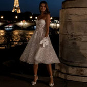 欧美外贸连衣裙亚马逊速卖通wish独立站新款 抹胸闪亮短款 婚纱礼服