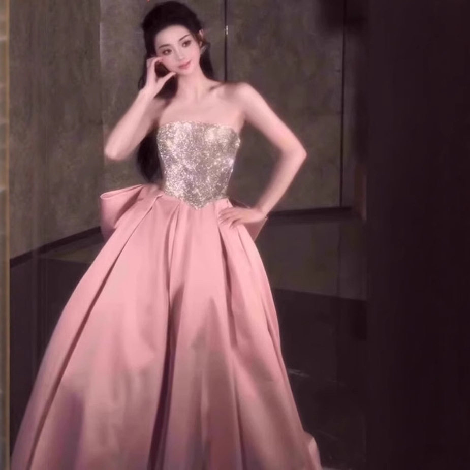 晚礼服粉色女2026新款高级感抹胸宴会晚会气质主持人生日裙成人礼