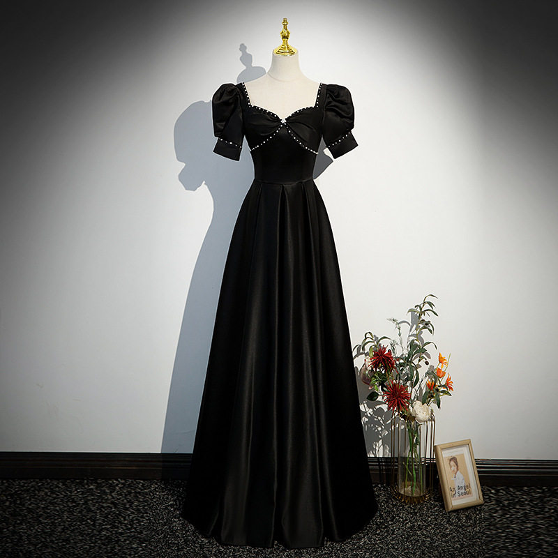 黑色晚礼服长款高贵优雅修身主持人合唱团礼服长裙女宴会时尚款