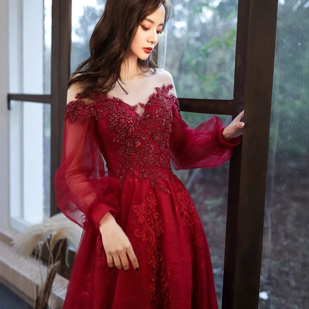 大码新娘敬酒服2026新款结婚订婚宴会胖遮肚显瘦酒红色晚礼服裙