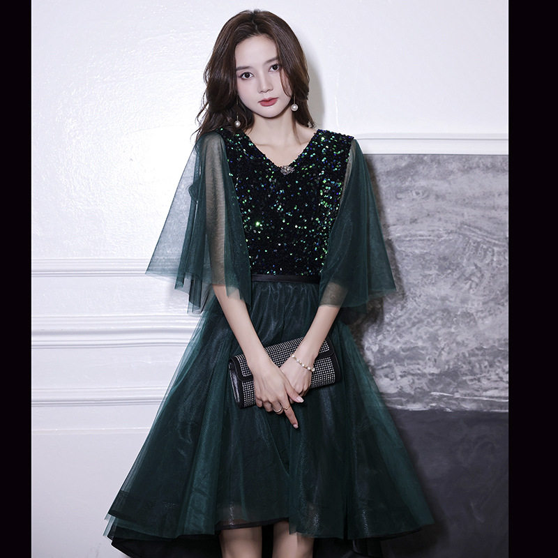 晚礼服女宴会2025新款轻奢高端高级感名媛小个子主持人蓝色晚礼服