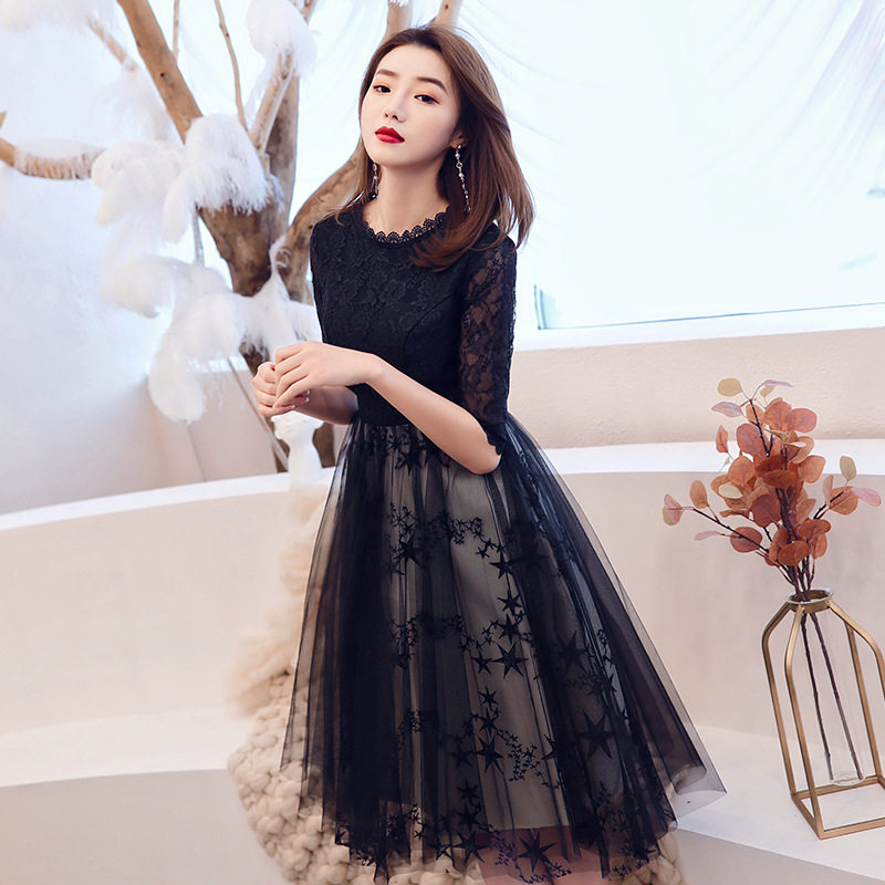 小个子晚礼服裙女宴会气质平时可穿黑色轻奢毕业成年礼女生party