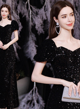 黑色晚礼服宴会气质演出钢琴表演指挥大合唱美声独唱主持人连衣裙