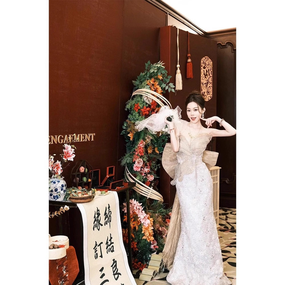 新中式晨袍女新娘敬酒服礼服高端轻奢小众名媛气质重工亮片鱼尾裙
