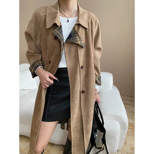 司南 SN7803 仿麂皮絨兩面穿復(fù)古格紋拼接英倫風(fēng)衣外套 早秋新款