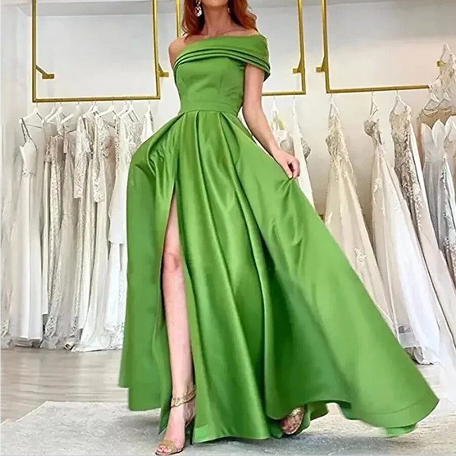欧美晚礼服裙女轻奢法式斜肩连衣裙跨境主持人名媛气质舞台表演服